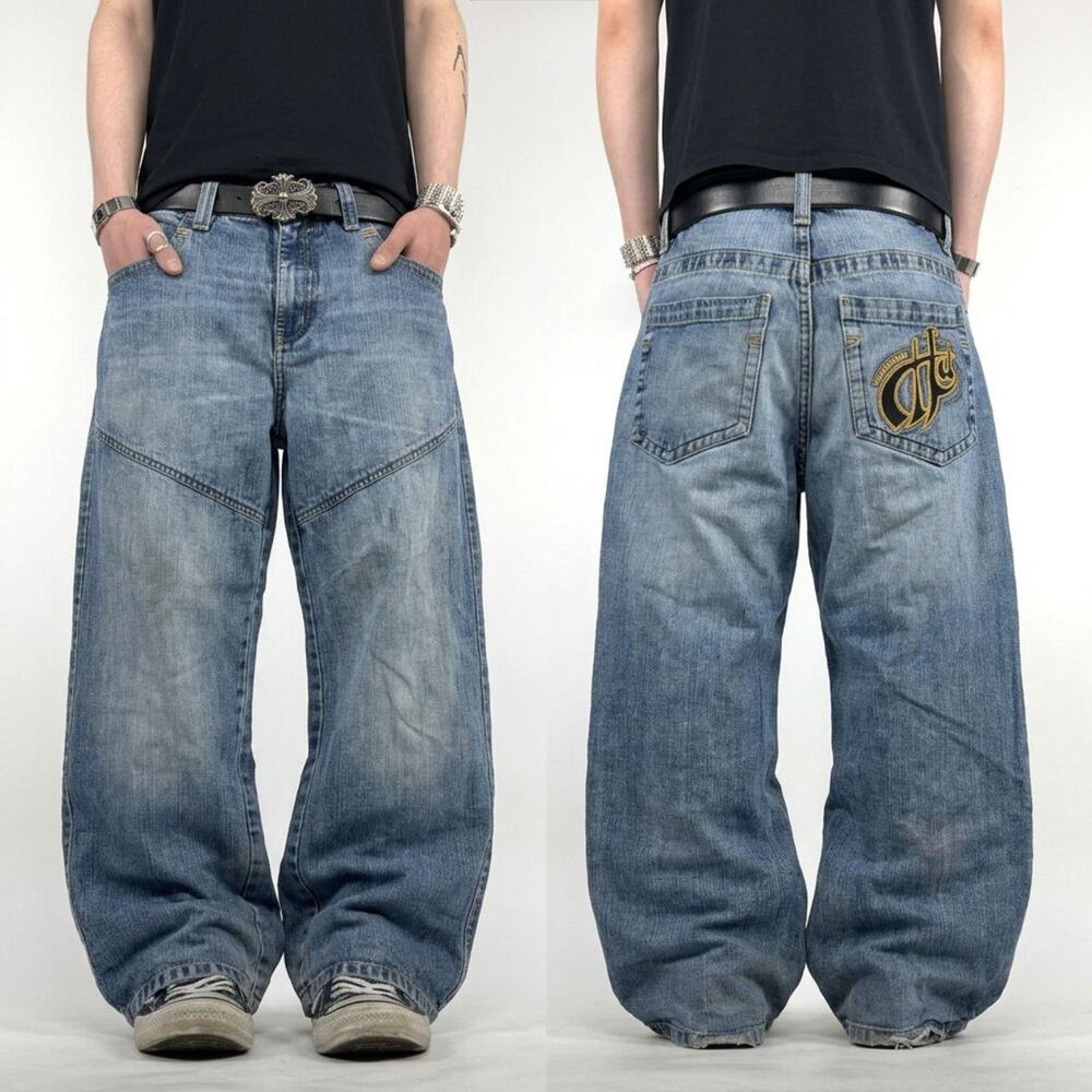 Vintage y2k embroidered rare distressed baggy wide leg skater jeans - Picture 1 of 6